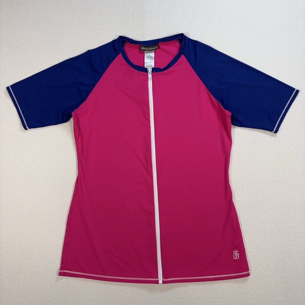 Tommy Bahama Deck Piping Rash Guard Women's L Pink Full Zip Stretch TSW10931C